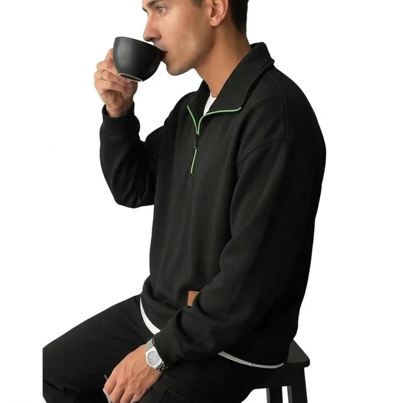 Men's Long Sleeve Half Zipper Sweatshirts Solid Pullover Luxury Zip Up Hoodies Casual Mens Coats Gym Man Quarter Zip Poleron