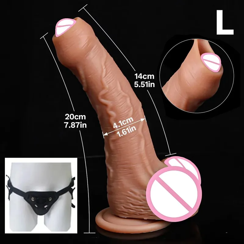 Günstiger weicher Schwanz, realistischer Strapon, großer Dildo, Hautgefühl, kleiner Penis, doppelter Silikon-Saugnapf, Dick, schwules Analsexspielzeug für Männer und Frauen — image 9