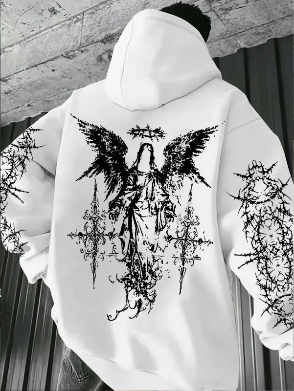 Gothic Style Angel Print Hoodies Lalaki Babae Outdoor Street Casual Sport Trend Hip-hop Couple Long-sleeve Autumn Winter Sweatshirt