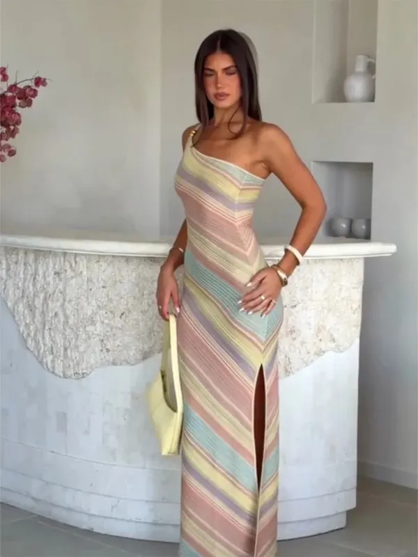 Vestido a rayas de manga larga para mujer, minivestidos suaves de cintura alta elásticos para playa, diario, informal, con cordones, para vacaciones, 2026