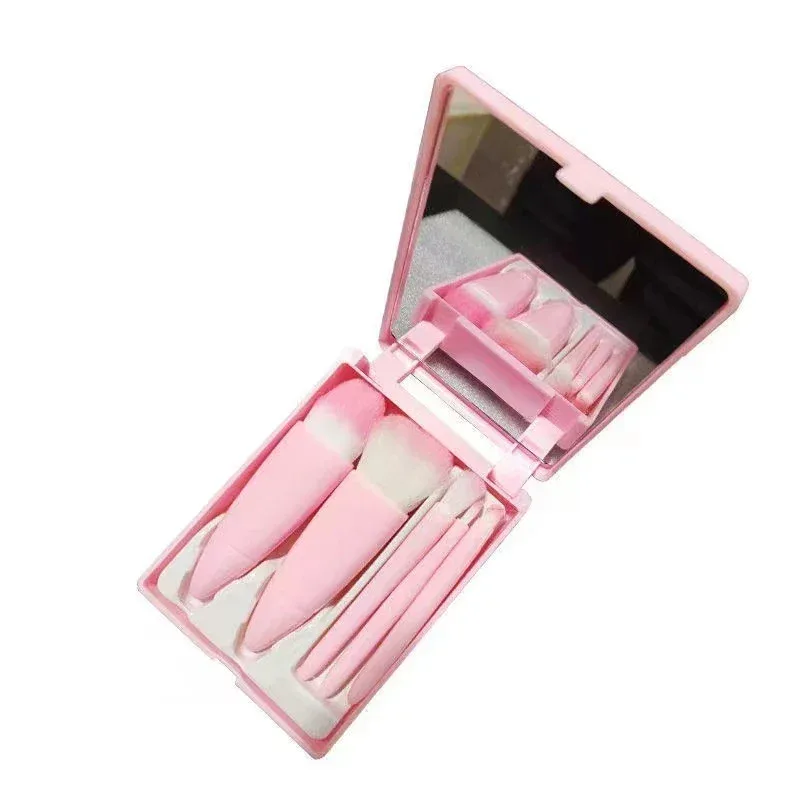 Set di pennelli per trucco da viaggio da 5 pezzi Mini pennelli per trucco Kit di pennelli cosmetici con piccola funzione completa con custodia e specchio perfetto — image 8