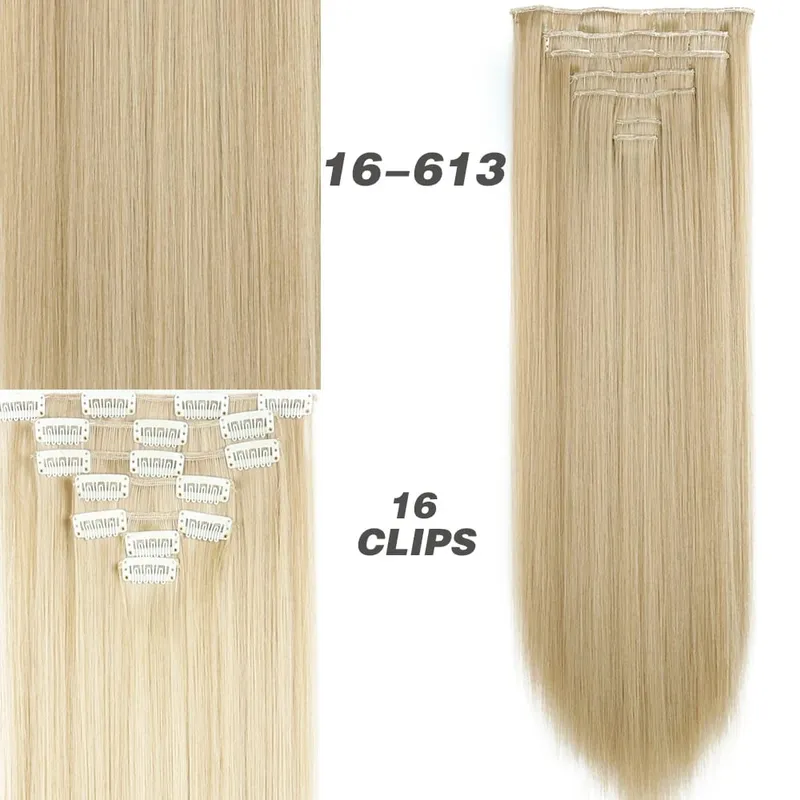 Synthetic 7Pcs/Set 22" Wavy Hairpiece Straight 16 Clips Hair Extensions Heat Resistant Styling False Hair