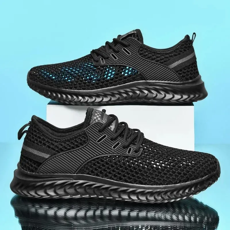 Men Sneakers Summer Mesh Breathable Casual Walking Shoes Solid Color Lace-Up Flat Comfort Walking Running Shoes Tennis Shoes — image 8