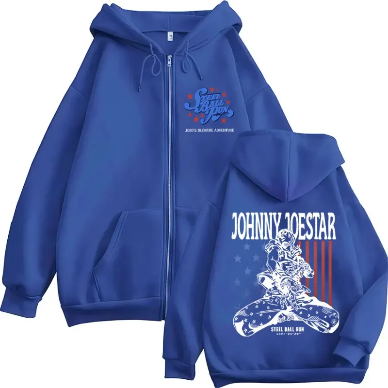 Anime JoJo Bizarre Adventure STEEL BALL RUN Johnny Joestar Zipper Hoodies Men Women Clothing Zip Up Sweatshirt Jacket Streetwear