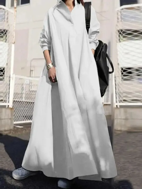Robe chemise à manches longues pour femme, ample, surdimensionnée, Maxi, caftan, revers, couleur unie, demi-bouton, ligne a, automne — image 8