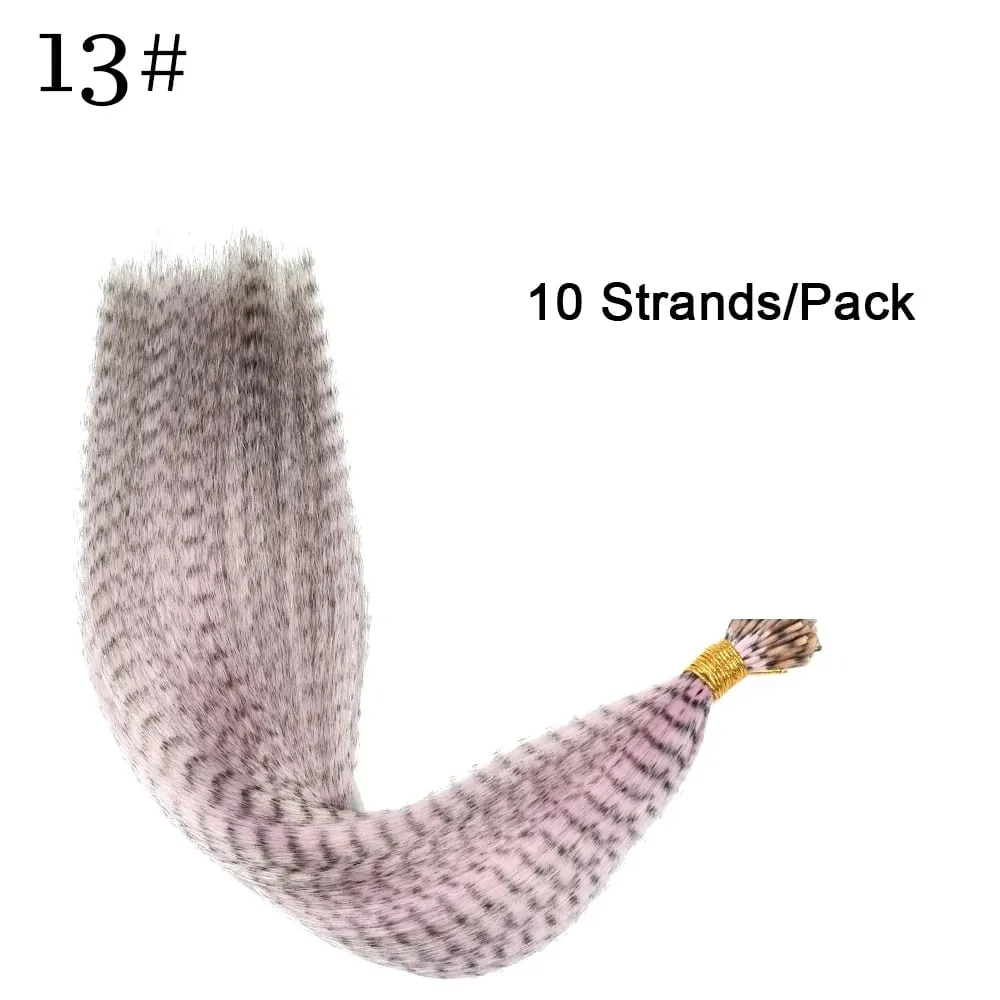 Synthetic Colored I-Tip Faux Feather Hair Extensions 16" 10 Strands/Pack Women's Heat Resistant Fiber Wig Accessories
