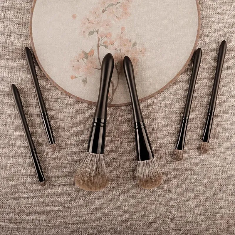 6pcs/set Fox hair Makeup brushes Set Powder Blusher Crease Eyeshadow Detail Liner Shadow Make up brushes Travle siz Ebony Handle