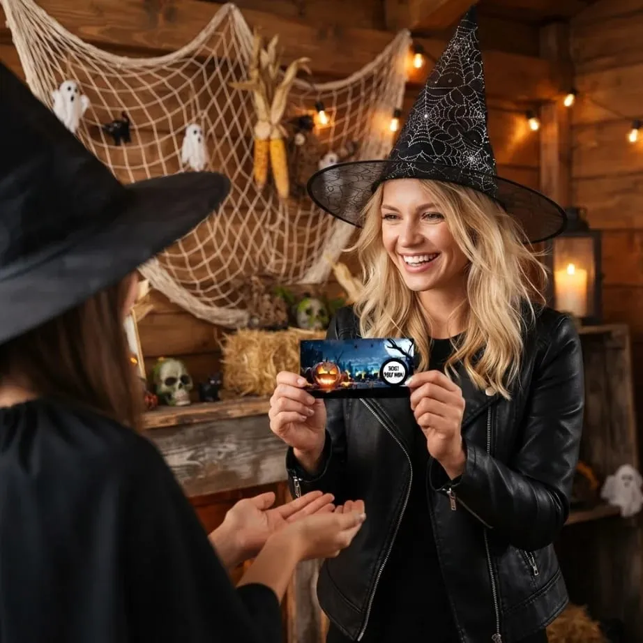 50pcs Halloween scratch-off cards—scratch to win and unlock prizes; perfect for Halloween-themed interactive activities.