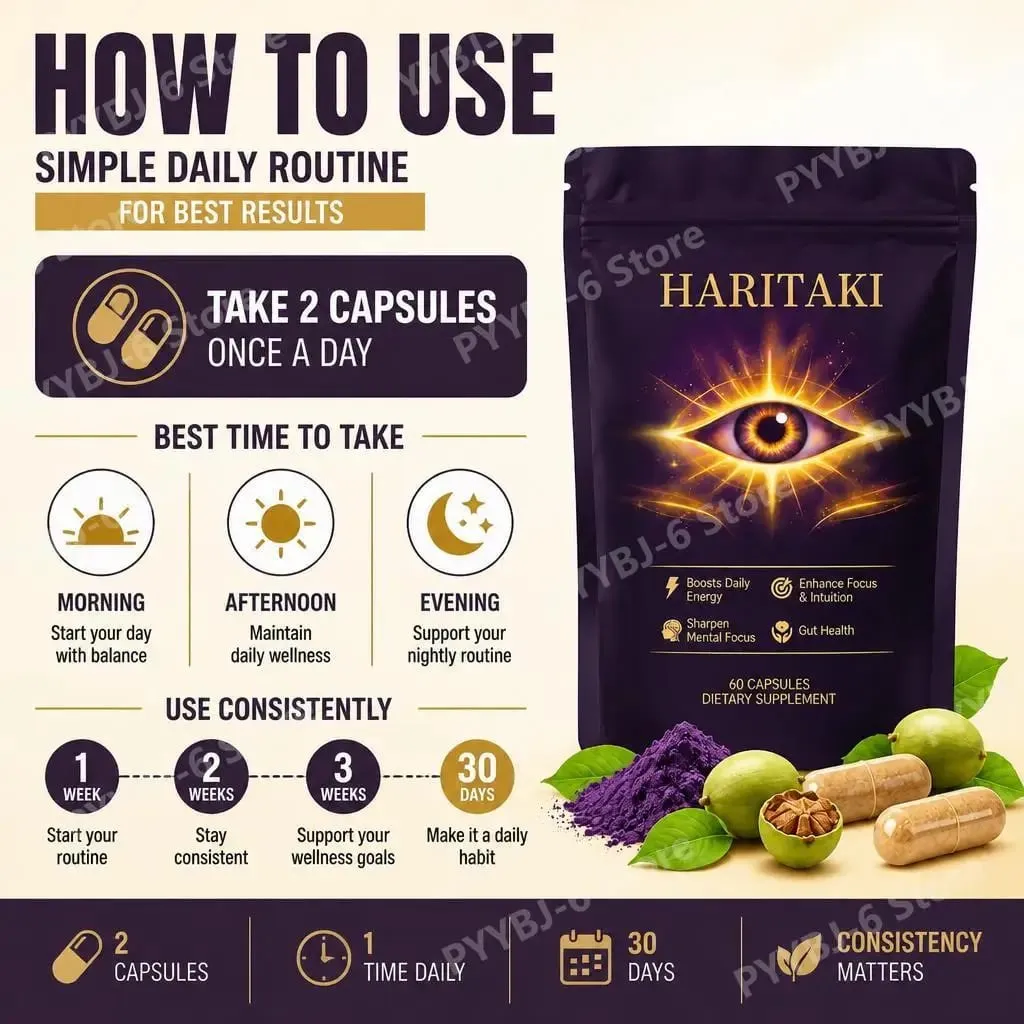 Haritaki Fruit Powder Capsules 500mg Digestive Balance and Gut Health Support Daily Wellness Formula 60 Capsules