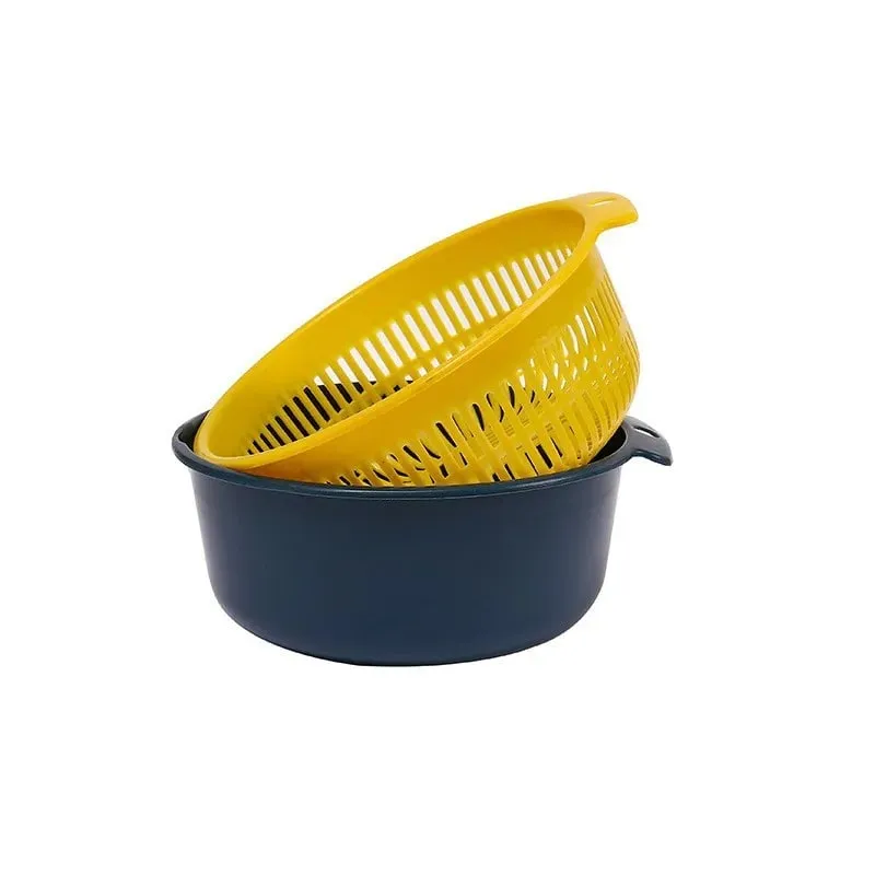 Kitchen Fruit Tray Removable Double Layer Fruit And Vegetable Basin Draining Basket Creative Household Rotating Washing Basket