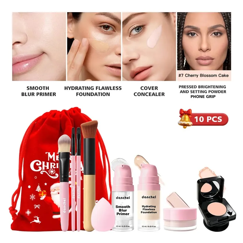 10Pcs Makeup Set Primer Foundation Concealer Setting Powder Makeup Brushes Beauty Sponge Full Face Cosmetic Kit Christmas Gift — image 12