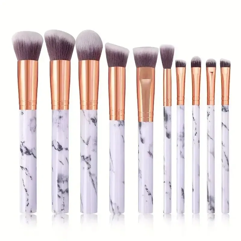 10 Pcs Marble Makeup Brushes Premium Synthetic Kabuki Foundation Blending Face Powder Blush Concealers Eye Shadows Brushes — image 1