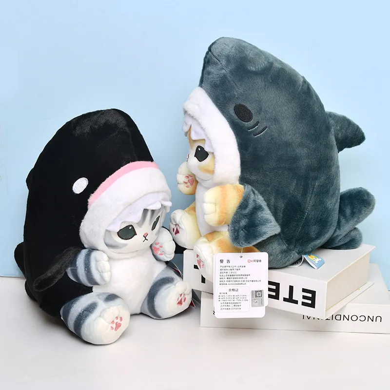 27cm Mofusand Shark Cat Plush Toys Cute Cartoon Stuffed Animals Doll Soft Kawaii Anime Cat Hugging Plush Pillow