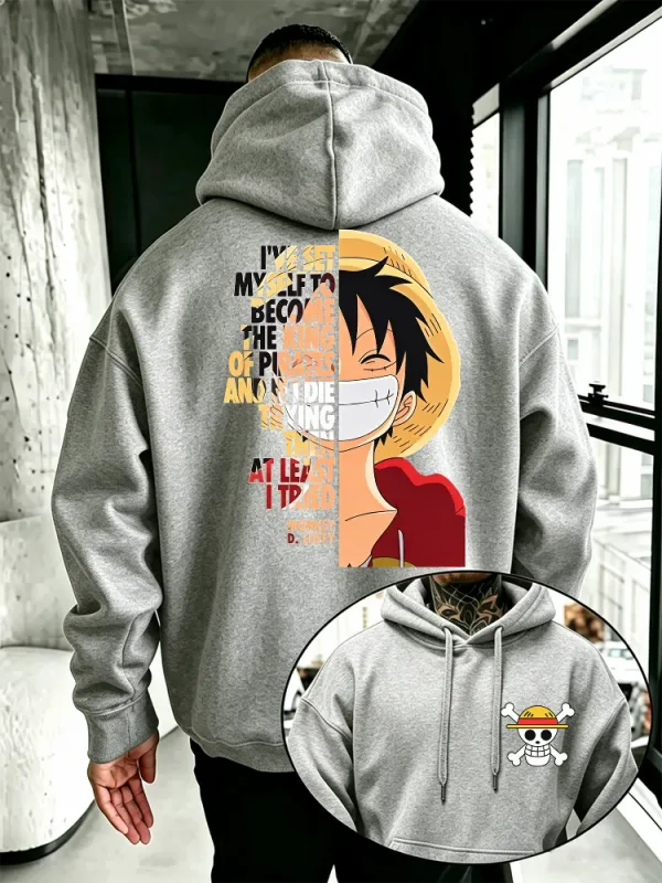 Jednoczęściowa bluza z kapturem Anime Monkey D Luffy nadruk z cytatem Streetwear unisex mężczyźni kobiety ponadgabarytowe bluzy na co dzień z długim rękawem