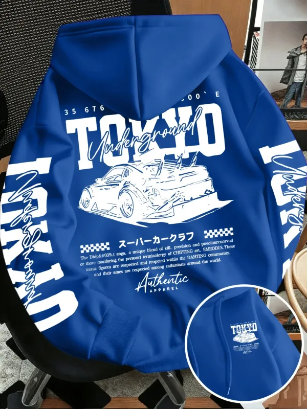 Autumn Winter New Men'S Tokyo Underground Racing Line Drawing Print Hooded Sweatshirt Japanese Street Trendy Top — image 5