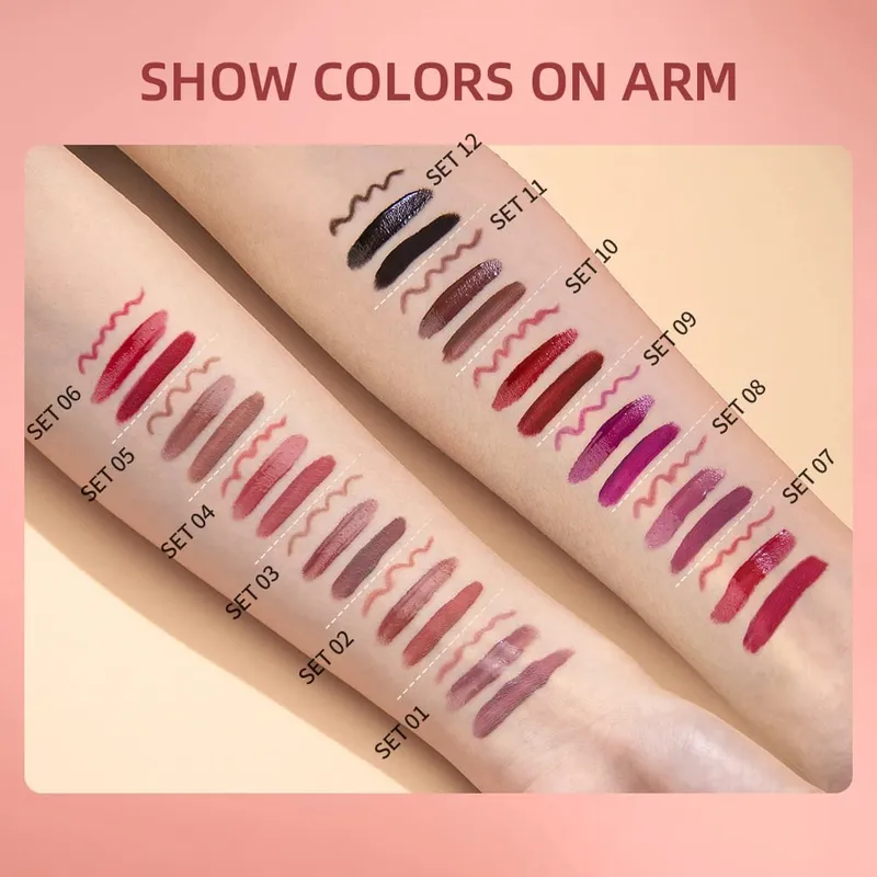 Matte Liquid Lipstick&Lip Liner&Lip Gloss 3Pcs Sets Long Lasting Non-stick Cup Red Black Purple Lip Tint Cosmetics Kits — image 6