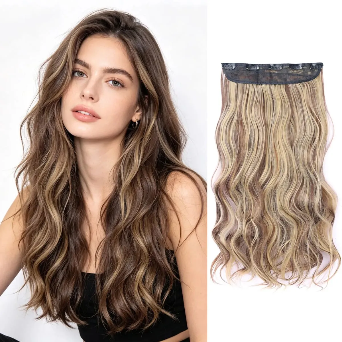 Extensions de cheveux synthétiques à clips, postiche ondulée en fibre haute température, 5 clips en une pièce, pour femmes, fête quotidienne, vacances