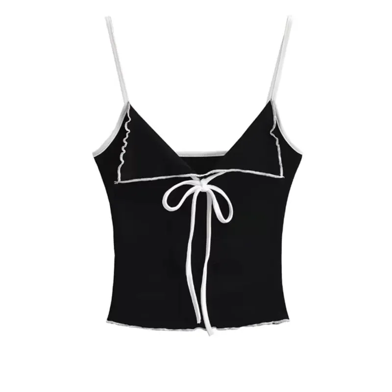 Y2K Cami Top with Bow Knot Front Spaghetti Strap Crop Tank Top Summer Women Shoujo Girl Top Outfit