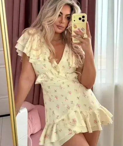 Collection Of Popular Printed Short Dress Deep V Neck A-line Bodycon Party Dresses 2026 Lady Spring Summer Vacation Outfits New