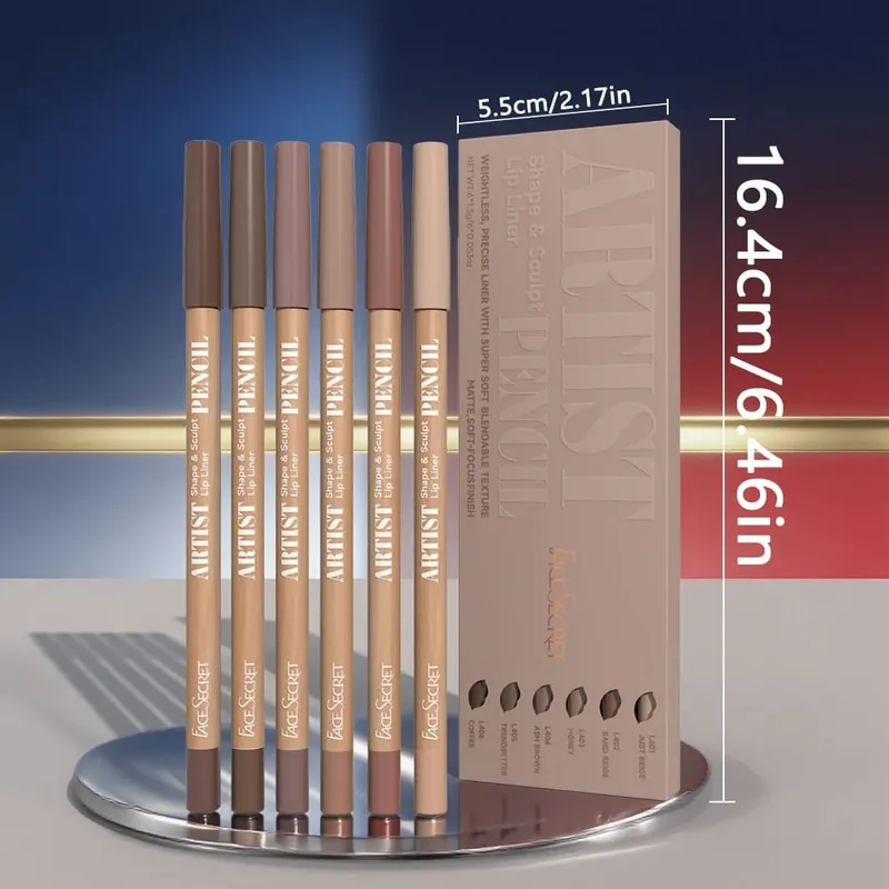 6 Pcs/set Nude Lip Liner Makeup Set Natural and Long lasting Waterproof Matte Lip Combo Lip Liner Suitable for Daily Makeup