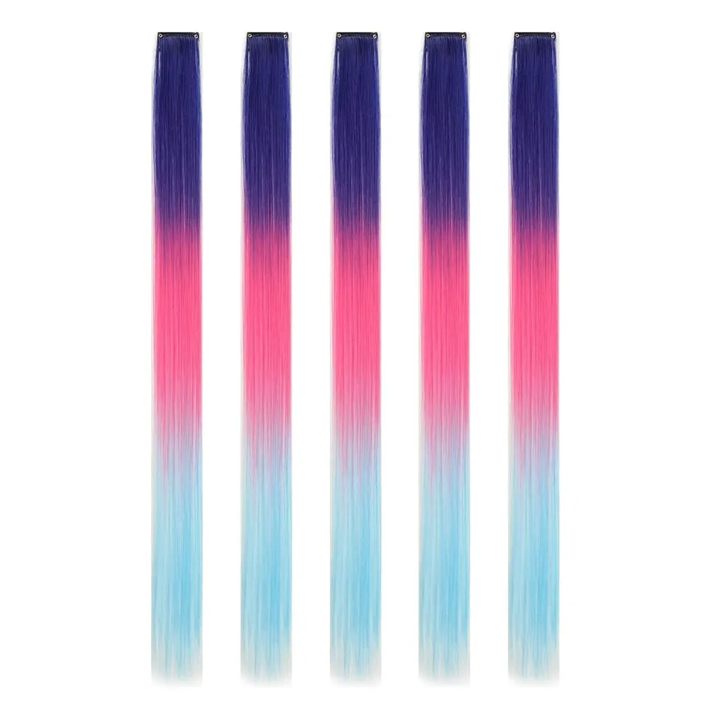 5PCS/set Clip in Hair Extensions Synthetic Hairpieces Colored Party Highlights for Girls 18 inches Multi-colors Straight Hair