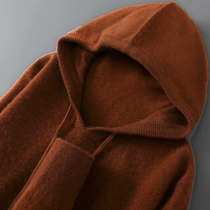 DjzDsm Herbst-Winter-Herrenpullover aus 100 % Merinowolle, dicker Kapuzenpullover, weiche Strickwaren, lässige, bequeme Wollkleidung, Oberteile