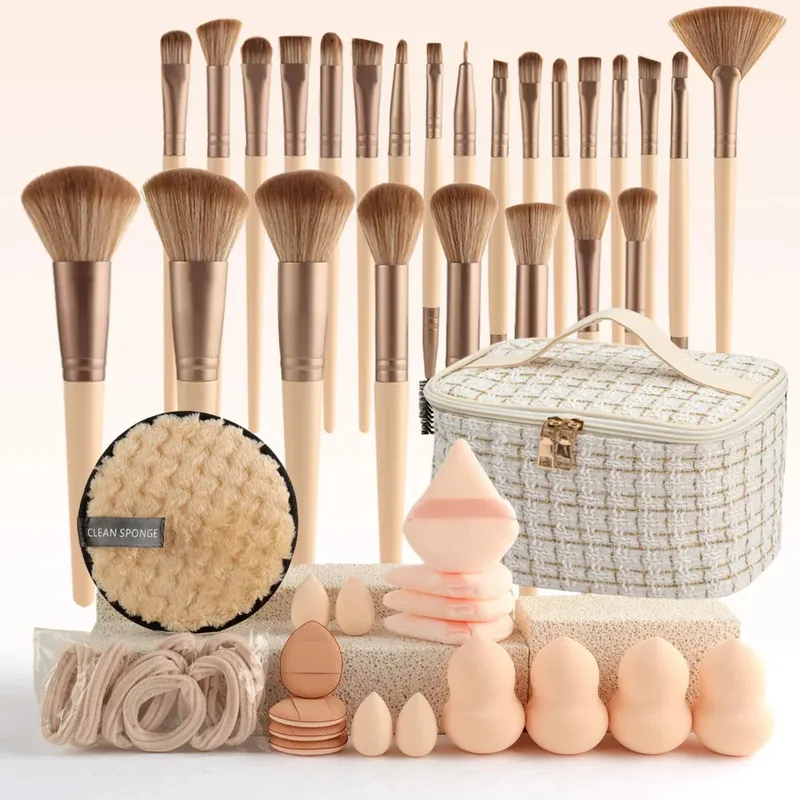 47Pcs Professional Makeup Brushes Set Beauty Tools Kit Portable Travel Cosmetic Bag Puff Toiletry Makeup Accessories Set