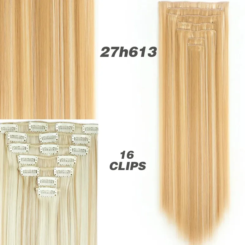 Synthetic 7Pcs/Set 22" Wavy Hairpiece Straight 16 Clips Hair Extensions Heat Resistant Styling False Hair
