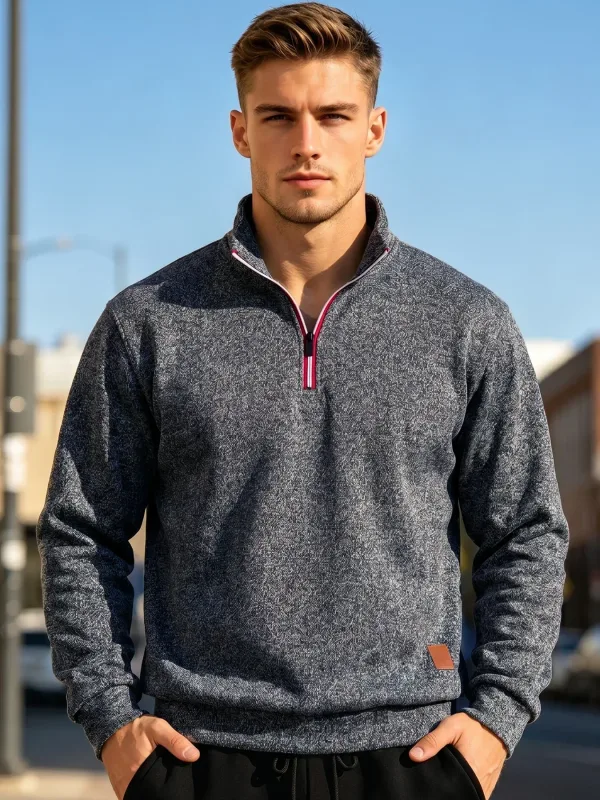 2Pcs Set Men 1/4 Zip Mock Neck Sweatshirt, Fleece Lined Pullover with Ribbed Cuffs Warm Casual Top for Fall Winter Daily Wear