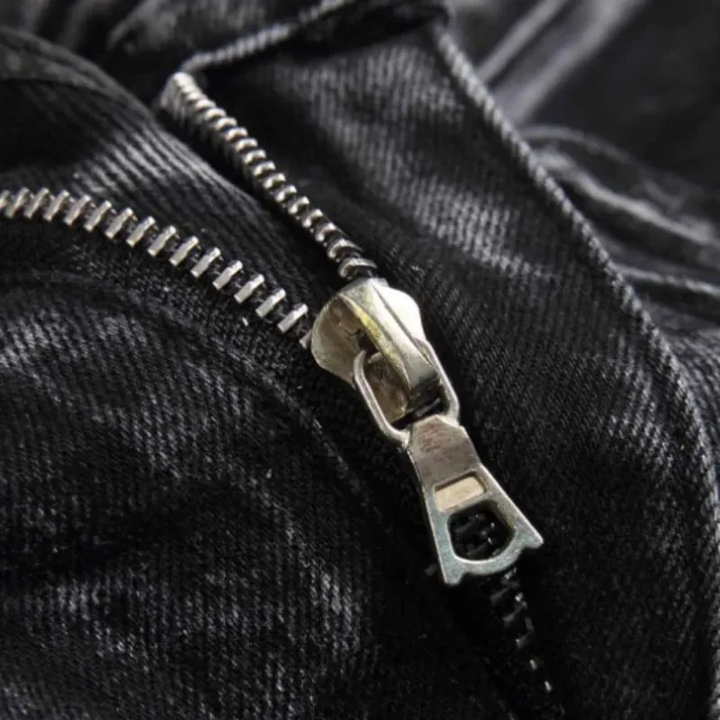 2025 nuevo cuatro estaciones Retro Punk High Street moda negro lavado anticuado adelgazamiento y anticuado Willow Nail Jeans para hombres