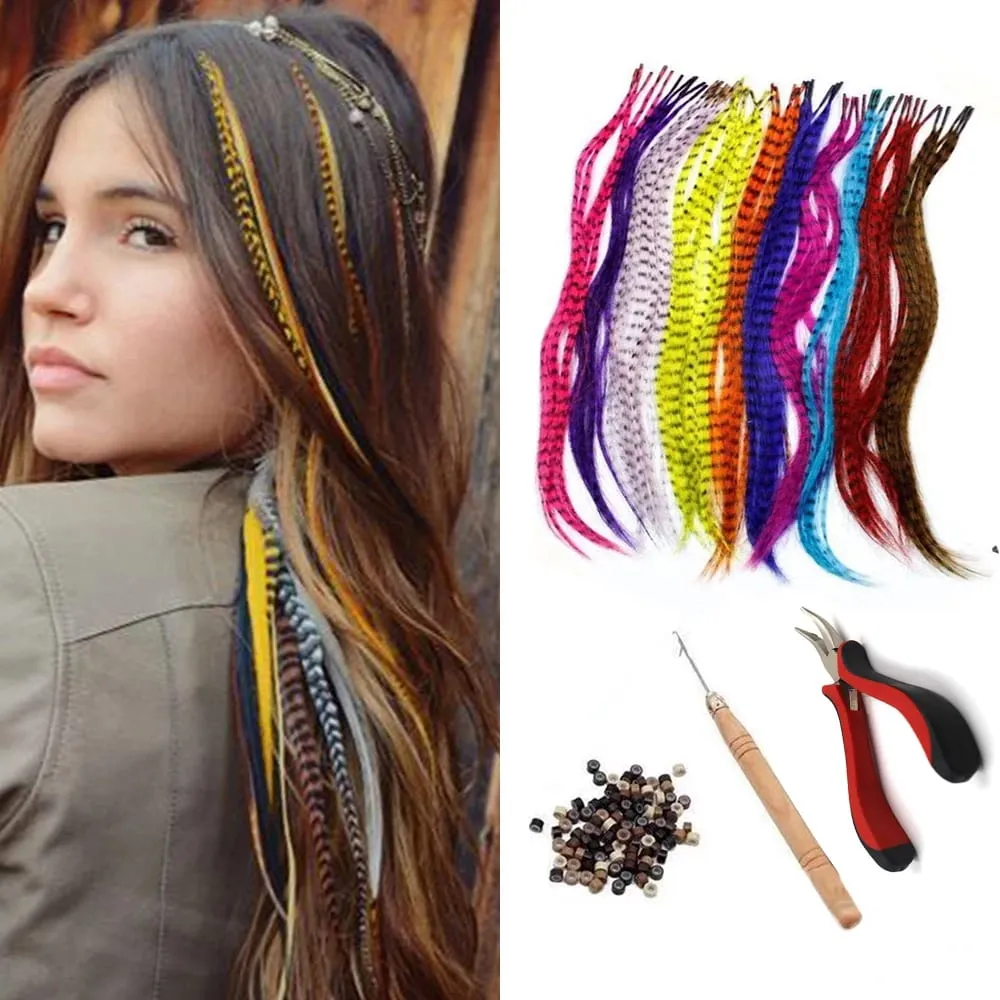 Synthetic Colored I-Tip Faux Feather Hair Extensions 16" 10 Strands/Pack Women's Heat Resistant Fiber Wig Accessories