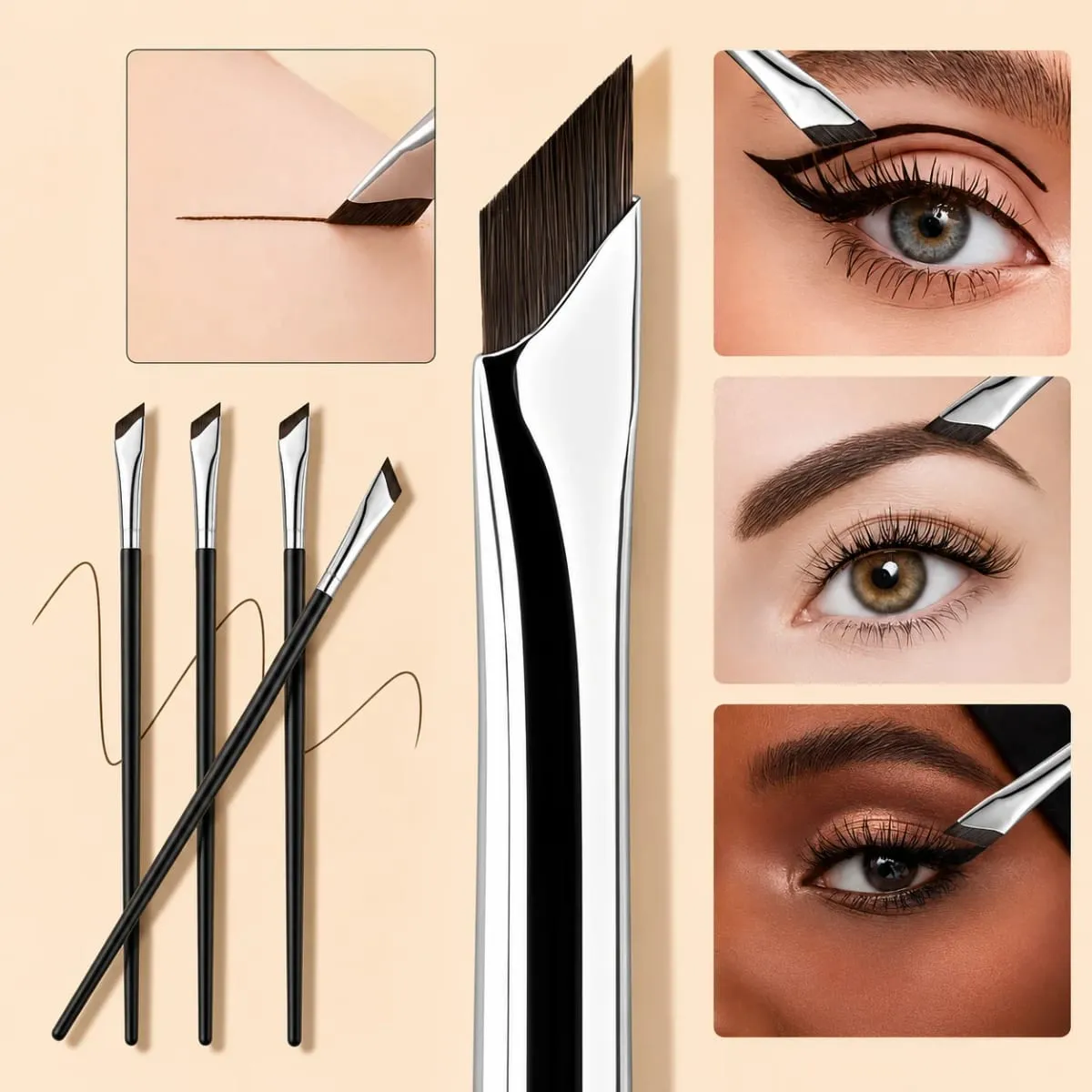 Conjunto de pincéis de maquiagem para olhos de precisão de 5/7 peças | Foice e escovas de sobrancelha com delineador angular com design reversível de alça longa — image 3