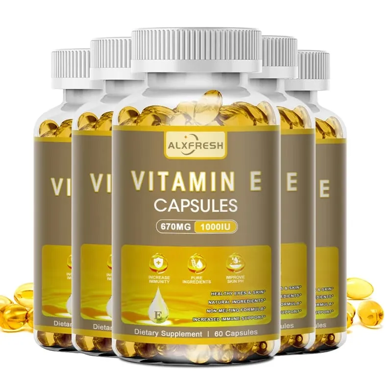 Alxfresh Vitamin E 670 mg (1000 IU) - Natural Dietary Supplement Antioxidant Skin Immune System Support Gluten Free Vegen