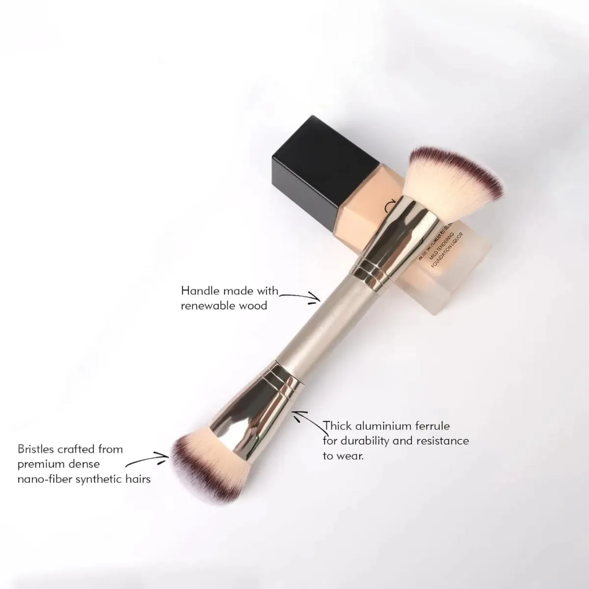 Dual Ended Foundation Brush for Liquid Powder Blush Concealer Contour Professional Makeup Tool with Travel Pouch for Women Girl