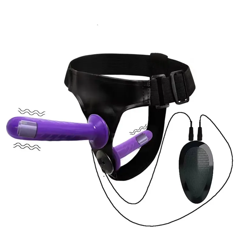 Vibrating Double Penetration Strap On Dildo Harness Adjustable Belt Dual Ended Anal Plug Sex Toy for Couples Remote Control A