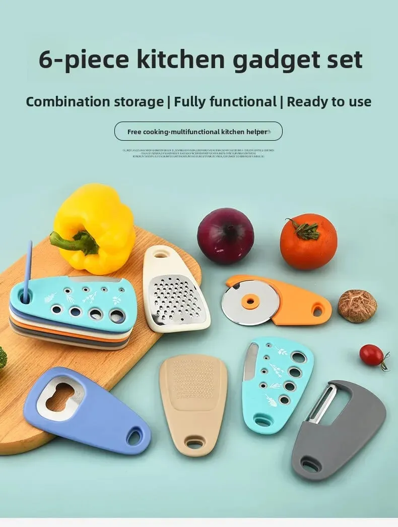 Kitchen gadget set of 6-piece pizza knife vanilla cutter bottler shredder garlic grinder set