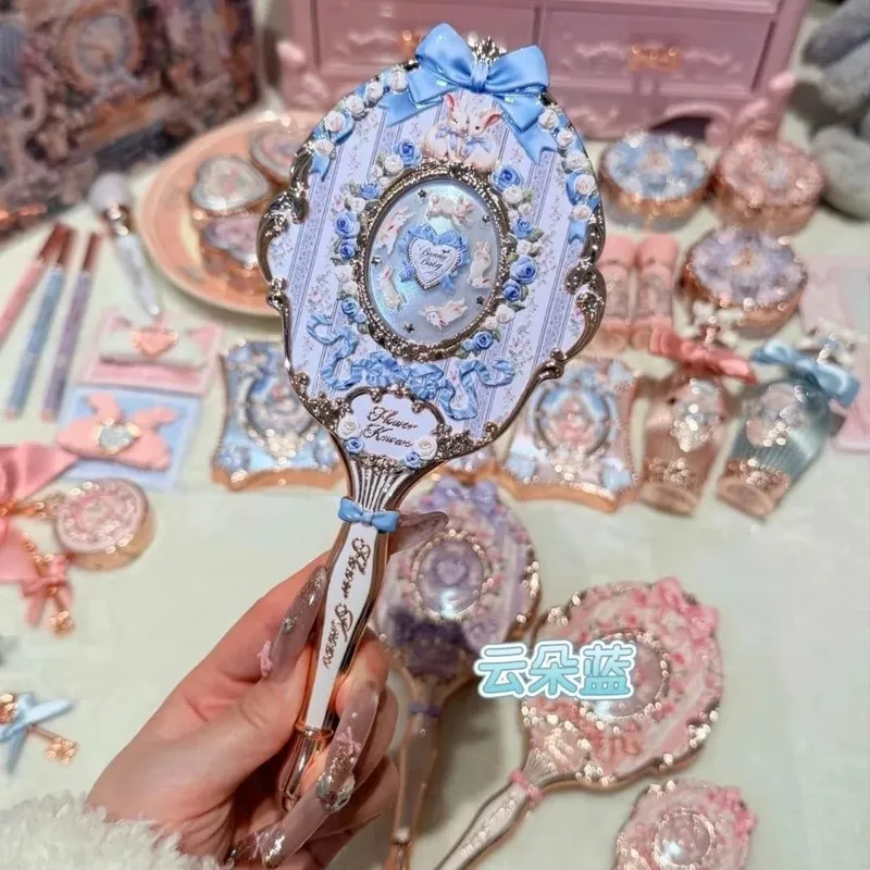 Flower Knows Handheld Makeup Mirror Midsummer Night Strawberry Cupid Bunny Garden Relief Pattern Limited Color Makeup Tool Kit