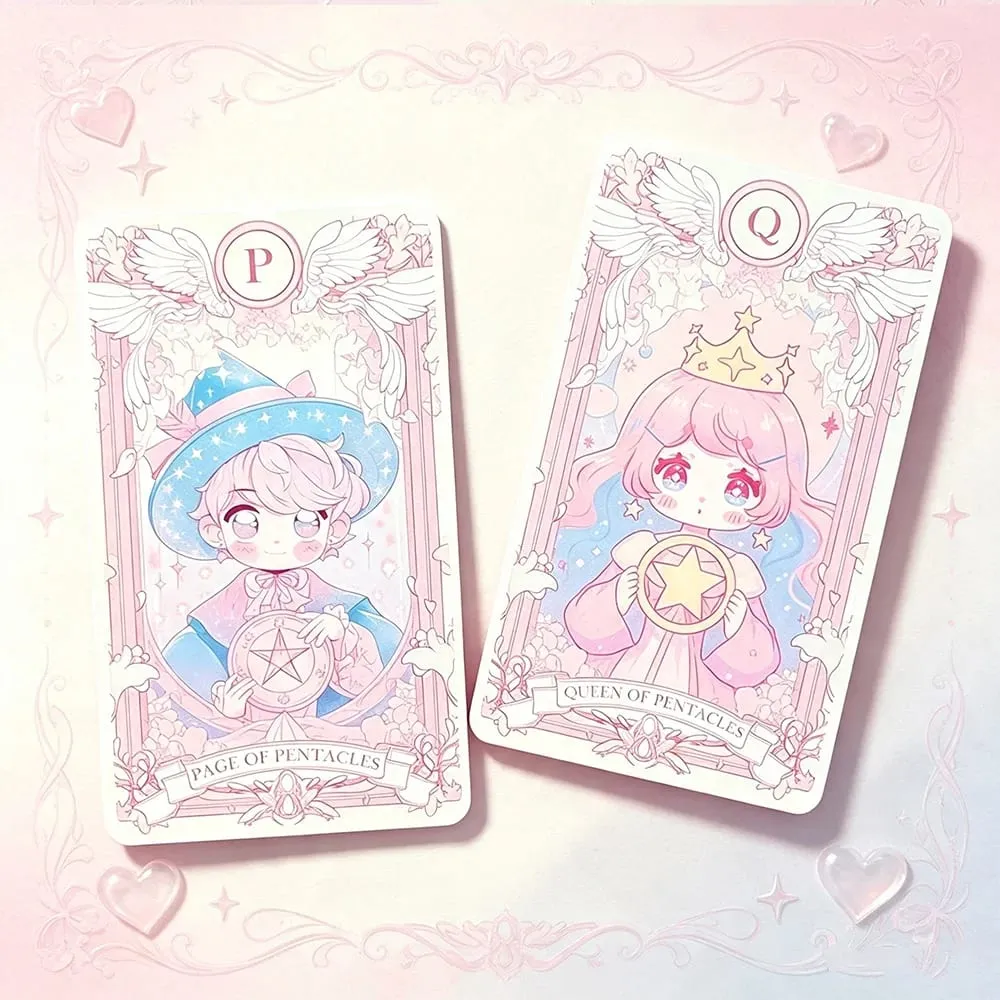 Kawaii Pink Large‑sized 78PCS Tarot Deck with Guidebook - Cute Anime Illustration for Fate Divination Future Telling Table Game — image 6