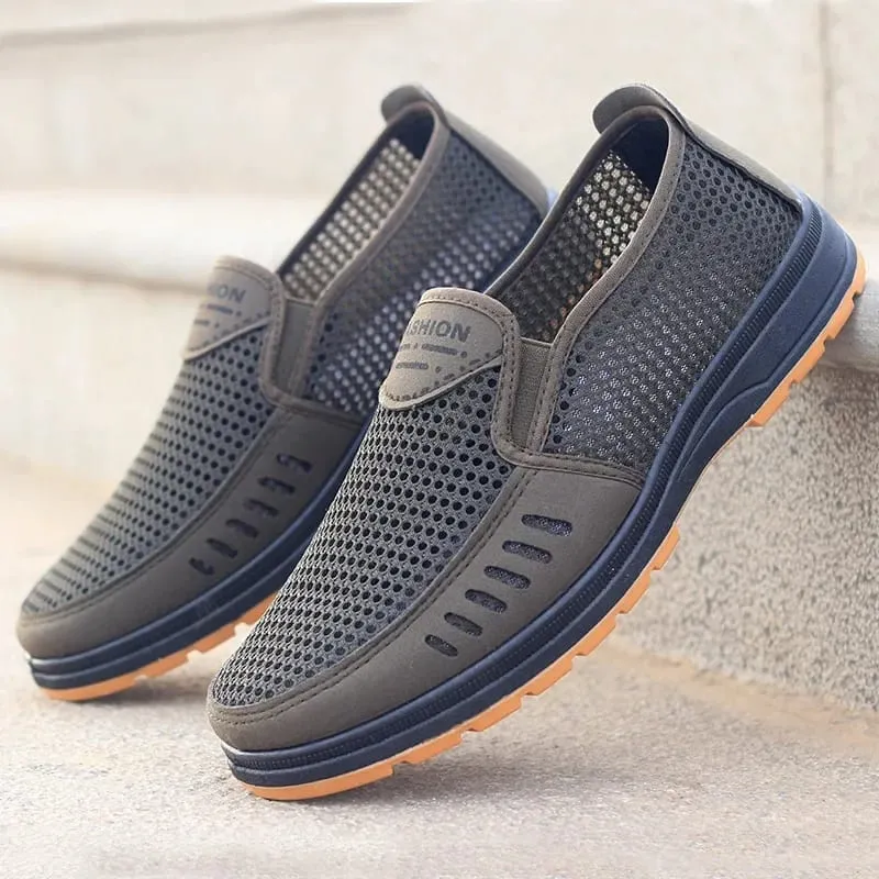 Men's Shoes Summer Breathable Mesh Slip-On Dad/Elderly Shoes Non-Slip Orthopedic Comfort Lightweight Canvas Shoes
