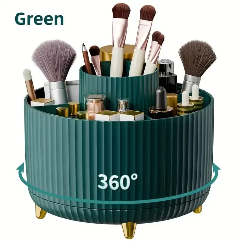 5 Slot 360° Rotating Makeup Brushes Holder Organizer Multi-Functional Desk Storage Cosmetics Storage for Vanity Desktop Bathroom — image 11