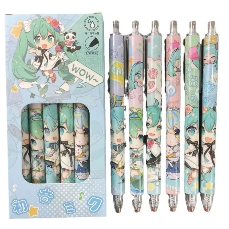 New Cute Cartoon Hatsune Miku Retractable Gel Pen Quick-Drying Black Ink Girly Aesthetic 0.5mm Black Writing Pen for Students