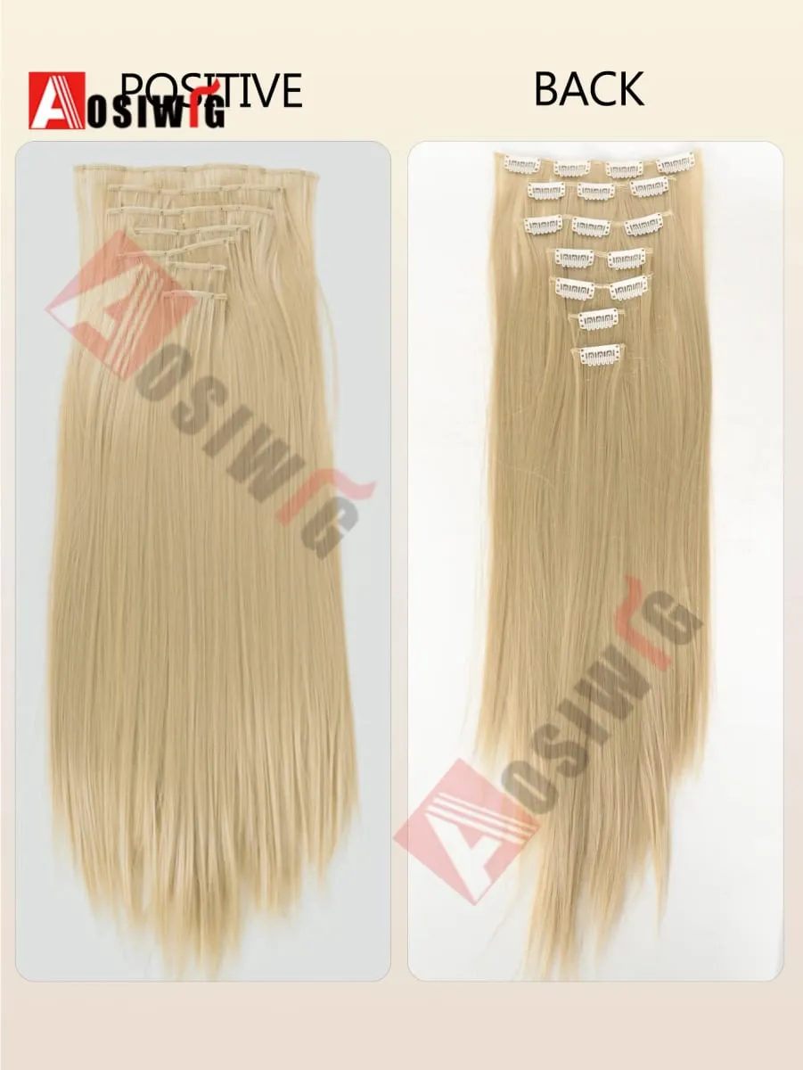 18-32Inch 16 Clips in Hair Extensions Long Straight Hairstyle Synthetic Blonde Black Hairpieces Heat Resistant False Hair Daily