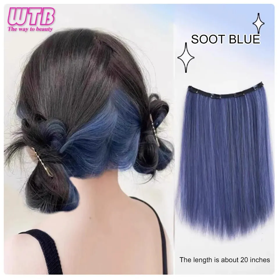 Synthetic Long Straight Clip In One Piece Hair Extension 4 Clips Inner Layer Hidden Hair Color Hair Piece Color Wig