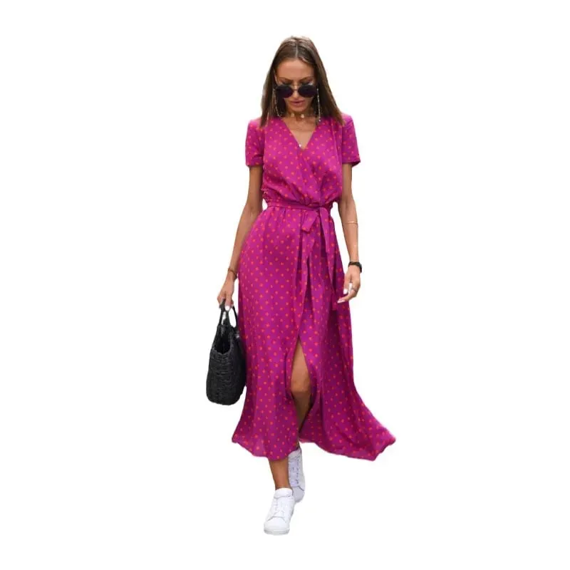 Printed Dress 2025 Summer V-neck Split Fork Medium and Long Group European and American Cross-border Women's Clothing — image 5