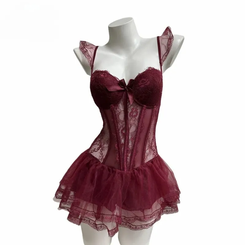 Women Camisole Sheer Mesh Fishbone Slim Crop Top Wired Bra Camis Festival Lingerie Sexy Lace Floral Embroidery Bow Corset