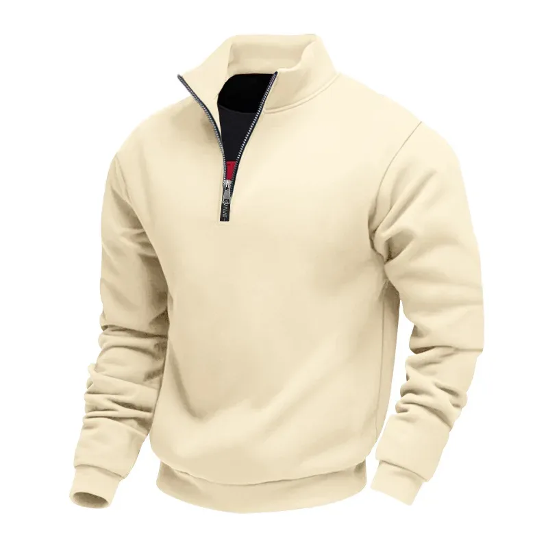 2026 New Fleece Lined Half Zip Sweatshirt for Men, Autumn Winter Solid Color Plus Size Casual Pullover Hoodie Daily Leisure Wear
