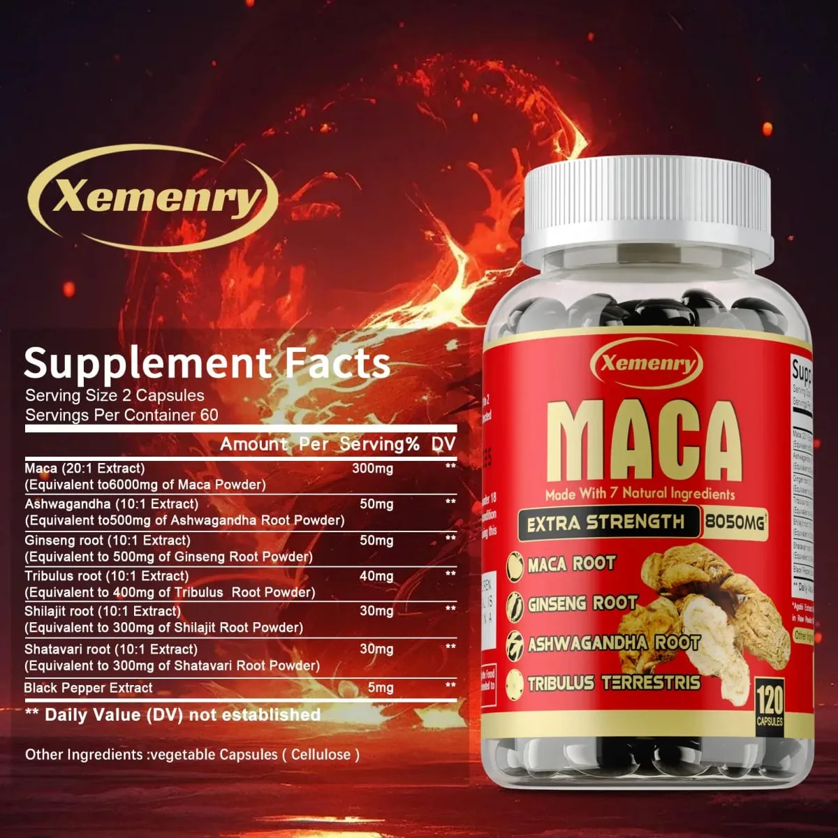 Maca Root Capsules - with Ginseng & Ashwagandha to Support Energy Endurance and Performance Muscle Mass Improve