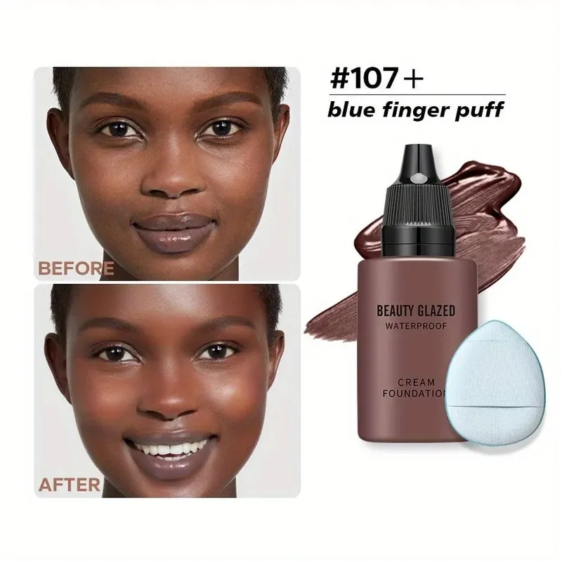 2024 New Foundation +Puff set Liquid Matte Full Coverage Foundation Waterproof Matte Natural Foundation With Blue Thumb Puff — image 13
