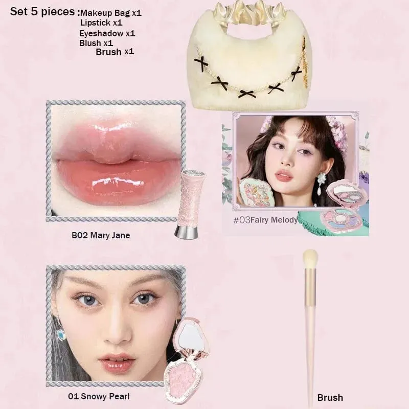 Flowerknows Zestaw do makijażu Zestaw podarunkowy Shimmer Full Box Blush Długotrwały aksamitny krem ​​do ust z torbą Zestaw De Maquiagem