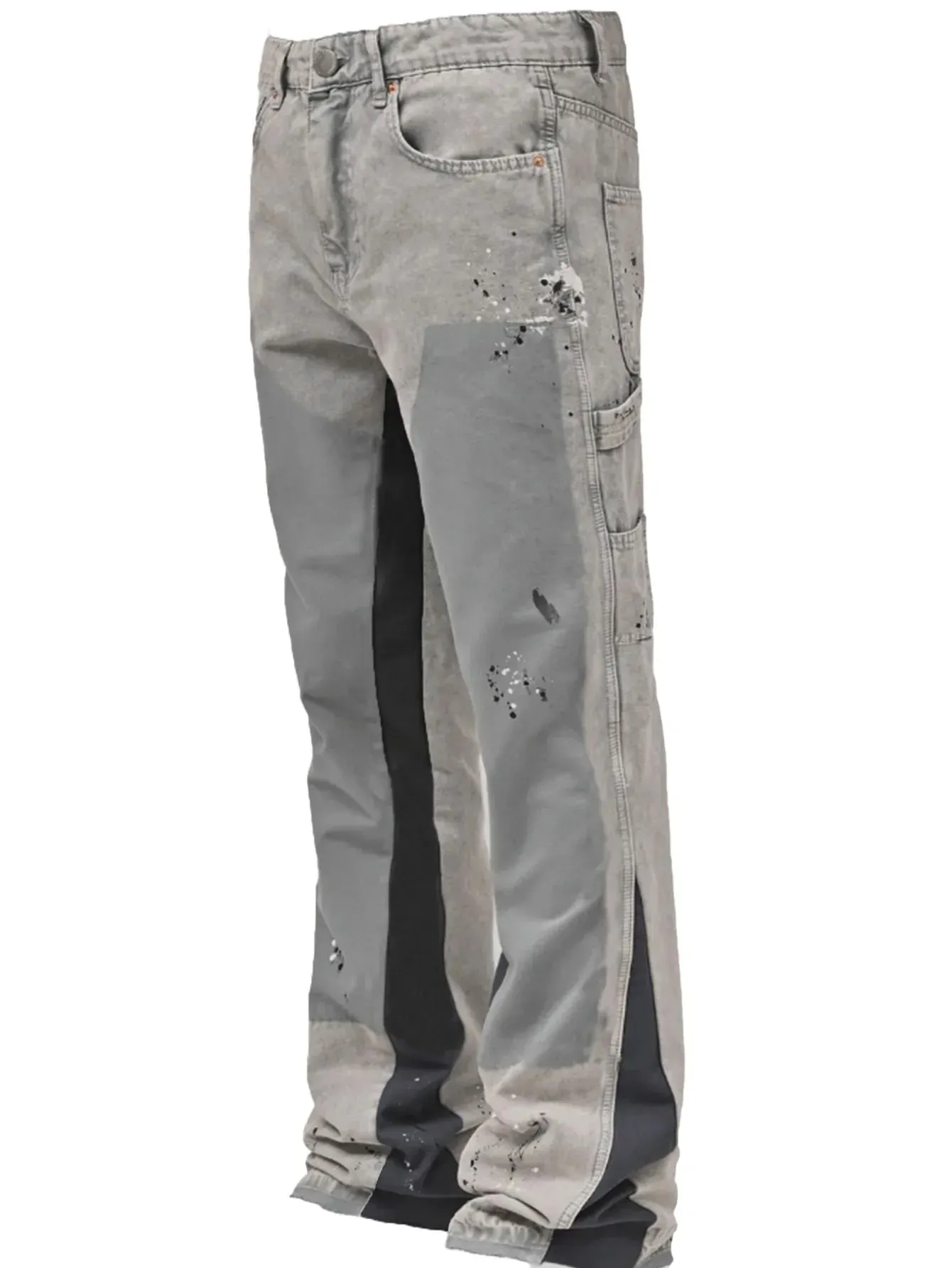 2025 Men's Fashion Jeans Work Pants European and American Fashion Workwear Elastic Patchwork Denim Layered Flared Pants S-XXL